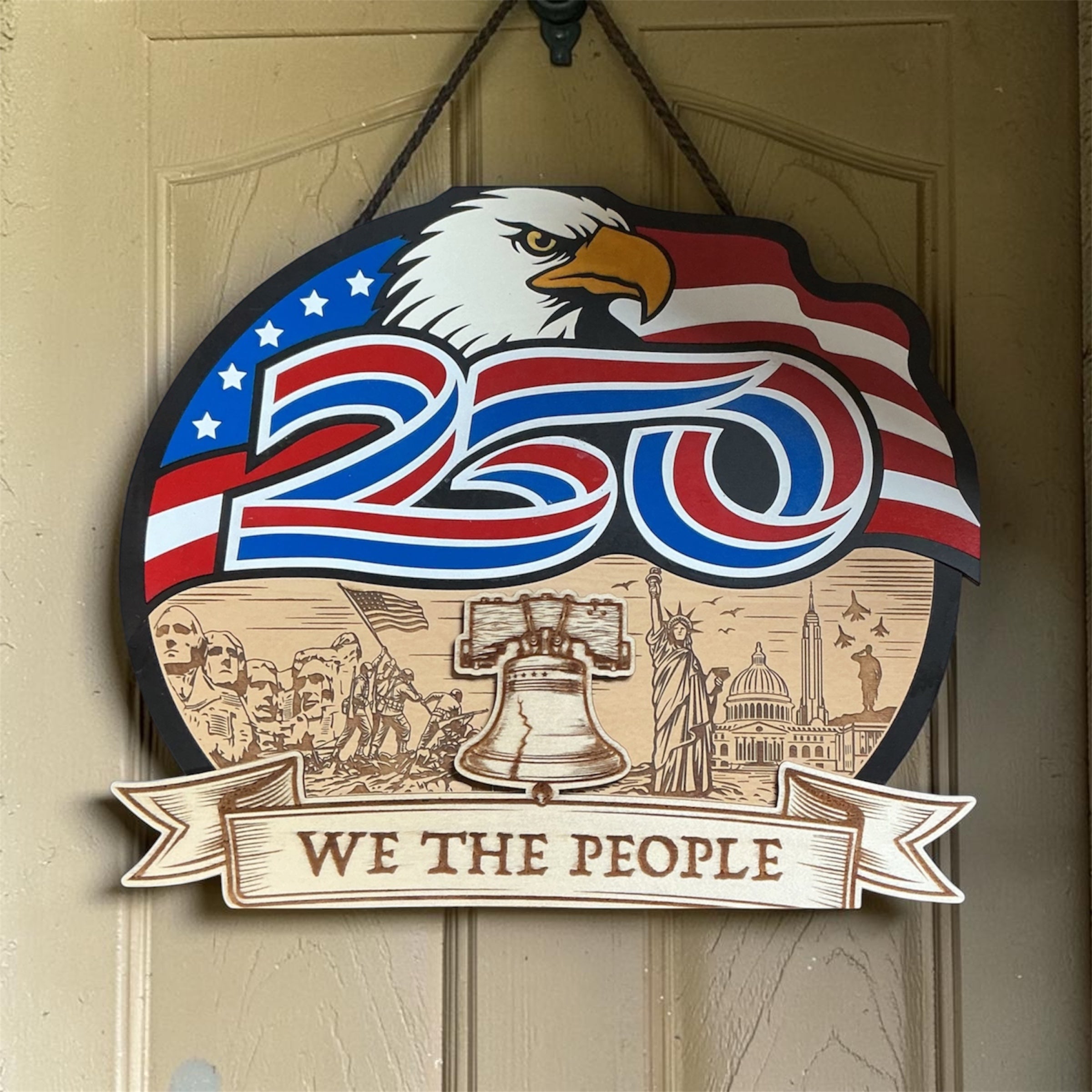 Colorful USA’s 250th Birthday celebration cake topper by Sherrie’s Ky Creations with patriotic stars and flags.